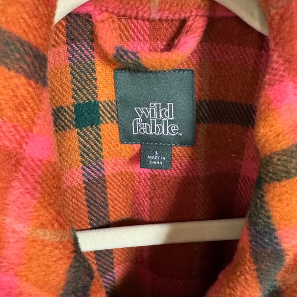 Wild Fable Plaid Jacket Orange Green and Pink Oversized flannel Soft - Picture 3 of 5